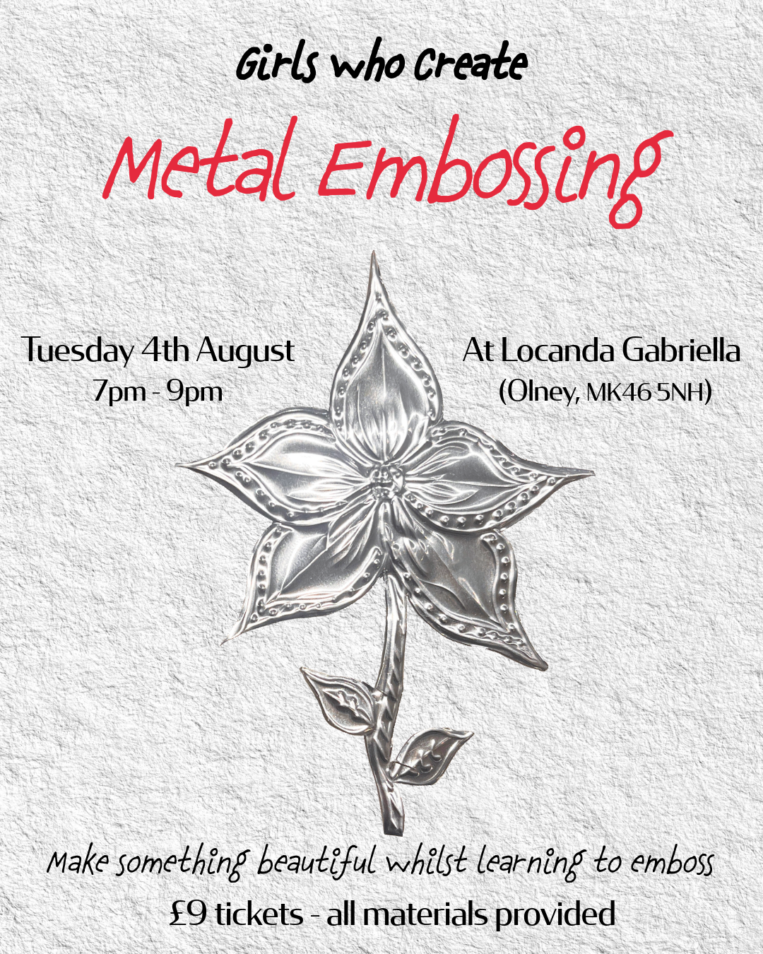 Metal embossing, Locanda Gabriella - 4th August