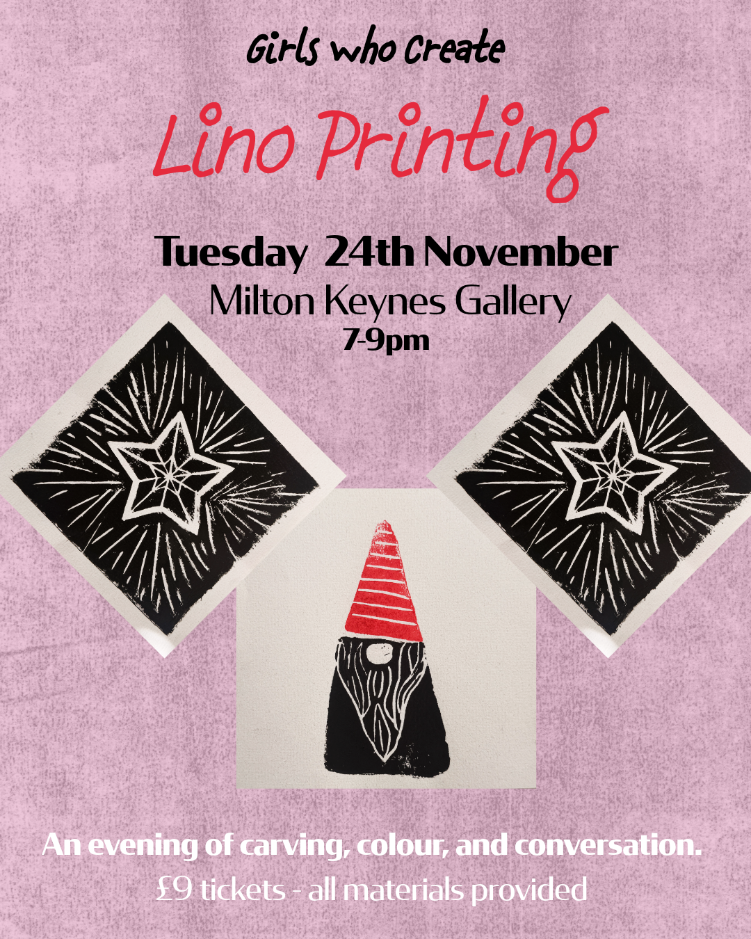 Tuesday 24th November - Lino Printing, MK Gallery